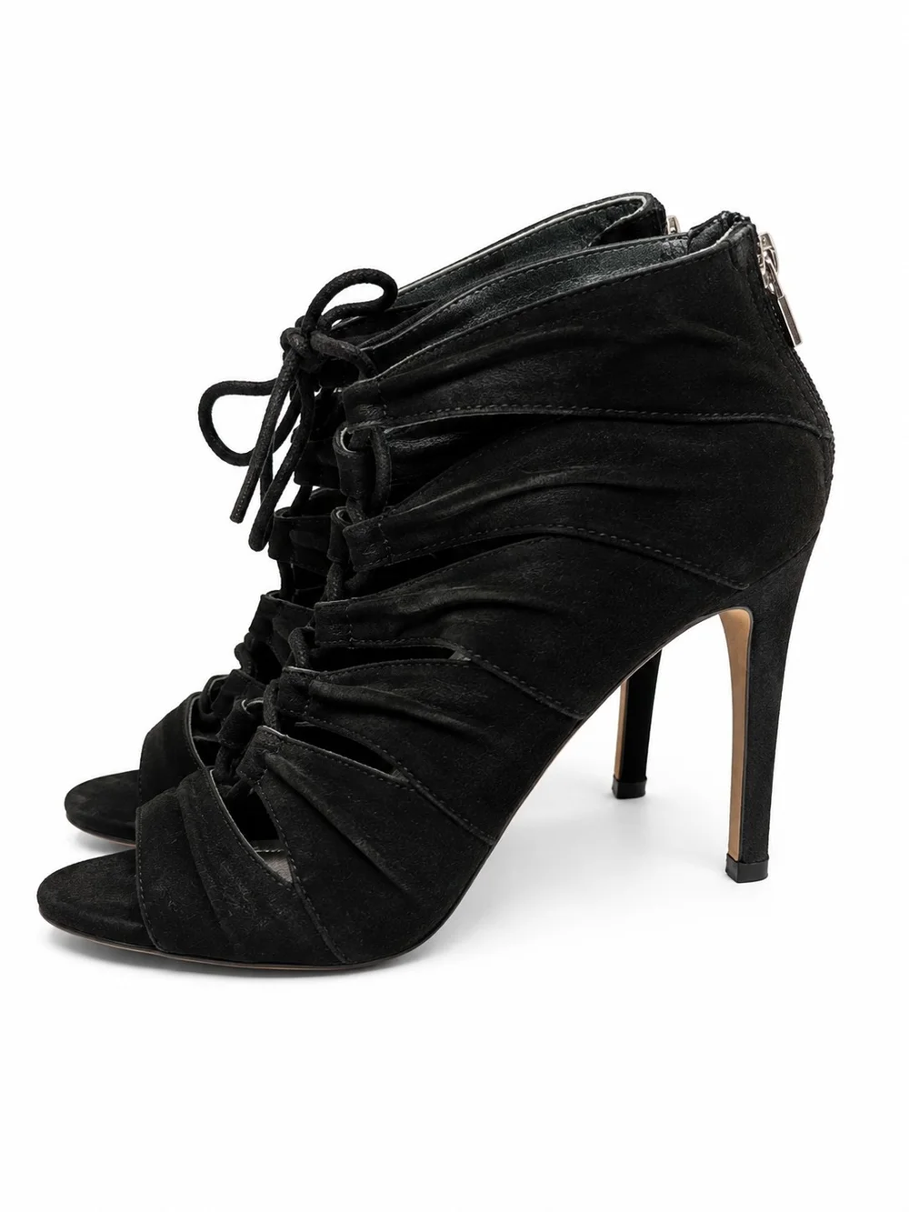 BCBGeneration Black Suede Lace-Up Stiletto Booties
